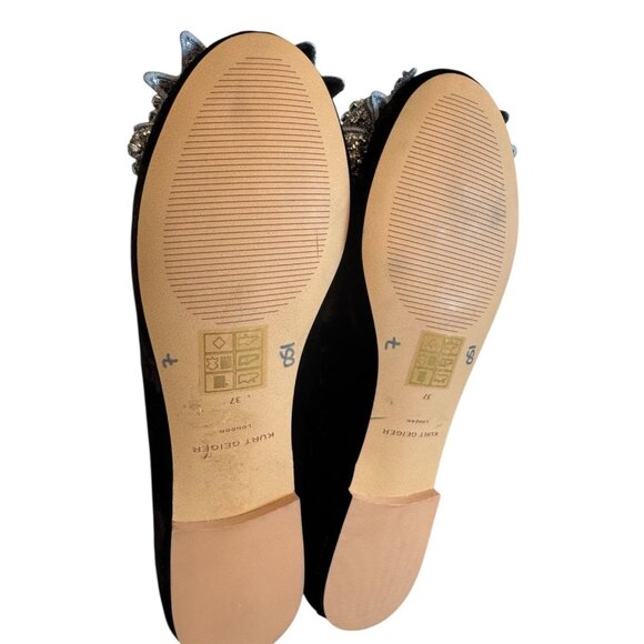 Kurt Geiger Size 37 / 7 Bow Ballerina flats black Velvet Rhinestone Bow Women’s - Picture 15 of 15